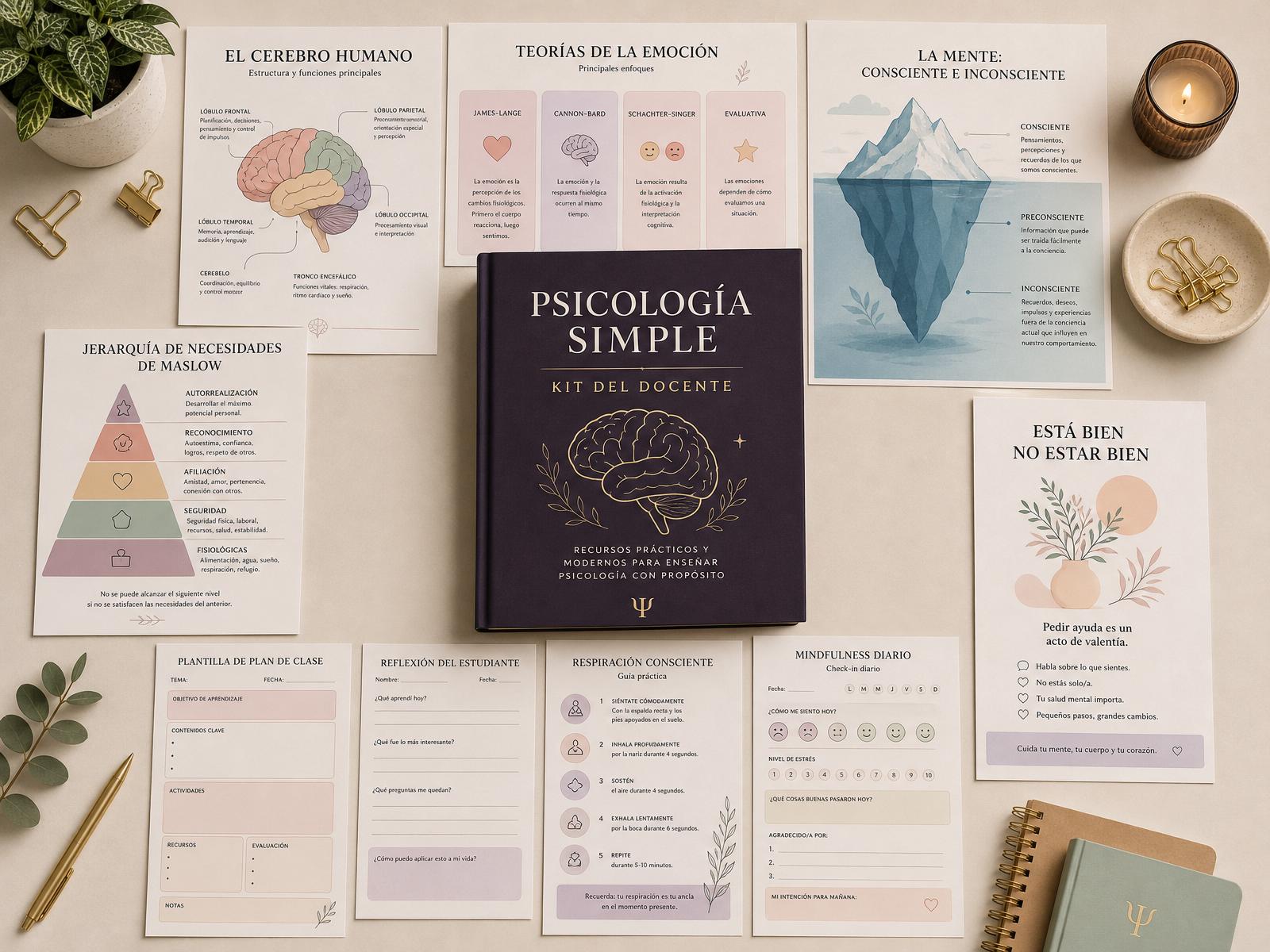 Mega Pack Psicología Simple: manuales, plantillas, infografías y pósters
